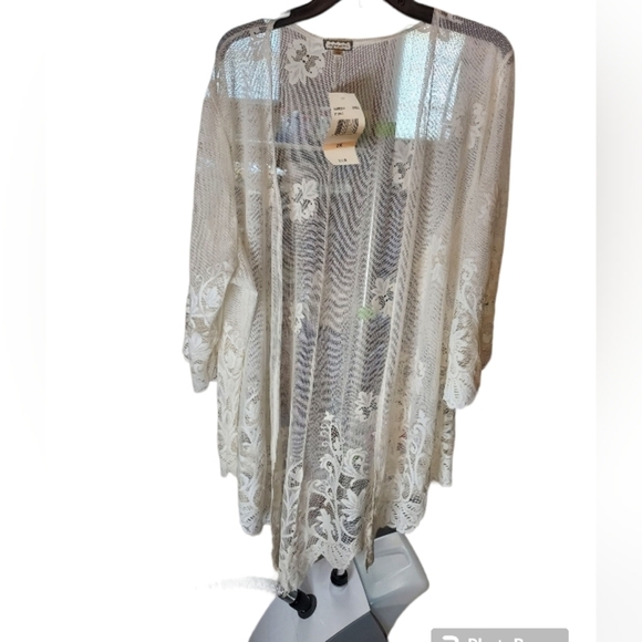 Eyeshadow NWT 2X Ivory Elegant lace Kimono 3/4 sleeve - Picture 9 of 14